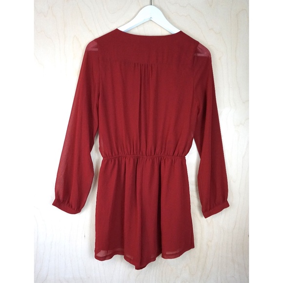 Express Long Sleeve Zip-Front Romper in Red - Picture 6 of 6